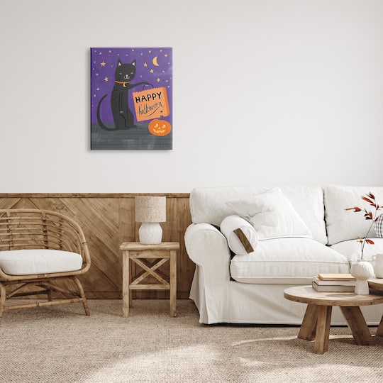 Stupell Industries Happy Halloween Black Cat Canvas Wall Art